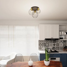 Plafoniera Minimal Industrial Geb 3 Luci Tonda Nera E Oro
