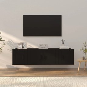 Set mobili porta tv 3 pz nero in legno multistrato