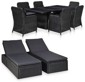 Set da Pranzo da Giardino 9 pz in Polyrattan Nero