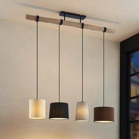 Lampada a sospensione Lindby Amilia, legno, tessuto, a 4 luci, E27