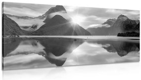 Quadro su tela – Milford Sound all'alba in bianco e nero