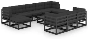 Set divani da giardino 11 pz con cuscini massello di pino nero