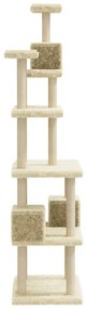 Albero per gatti con tiragraffi in sisal crema 188 cm