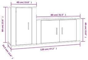 Set di Mobili Porta TV 2 pz Bianco in Legno Multistrato