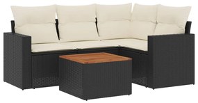 Set divani da giardino 5 pz con cuscini in polyrattan nero