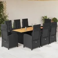 Set da Pranzo da Giardino 9 pz con Cuscini Nero in Polyrattancod mxl 89416