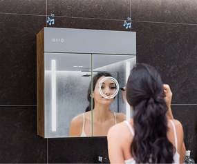 Mobile bagno con specchio LED illuminato - 66,5 x 72 cm con ripiani in vetro nel colore Rovere Oslo, in legno, di Artforma