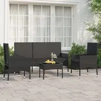 Set Divani da Giardino 4 pz con Cuscini Nero in Polyrattan 319502