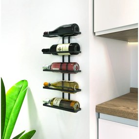 Portabottiglie in metallo nero da parete per 5 bottiglie Lava - Metaltex