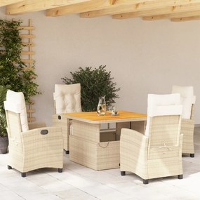 Set da pranzo da giardino 5 pz con cuscini beige in polyrattan