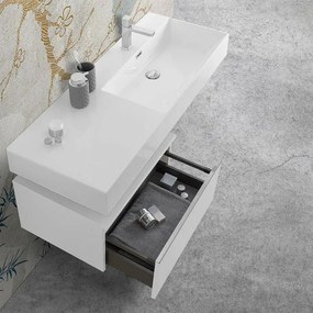 Mobile bagno sospeso 60 cm bianco lucido lavabo 120 destro e specchio Iside