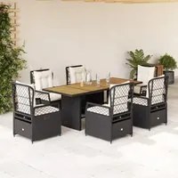 Set da Pranzo da Giardino 7 pz Nero con Cuscini in Polyrattancod mxl 93191