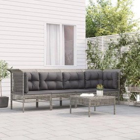 Set Divani da Giardino 5 pz con Cuscini in Polyrattan Grigio