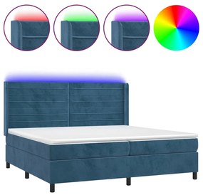 Letto a molle con materasso e led blu scuro 200x200 cm