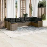 Set Divano da Giardino 10 pz con Cuscini Grigio in Polyrattan 3258728