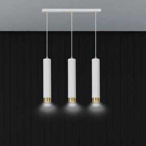 Lampadario 3 Luci Kibo In Acciaio Bianco E Tubolari In Bianco E Oro