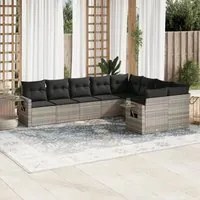 Set Divano da Giardino 9pz con Cuscini Grigio Chiaro Polyrattan 3220641