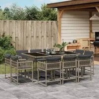 Set da Pranzo da Giardino 11pz con Cuscini in Polyrattan Grigio 3211568