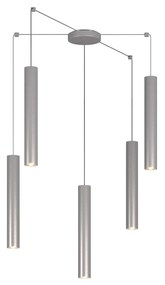 Lampadario Industrial-Minimal Xeana Metallo Grigio 5 Luci Gu10