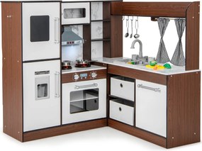 Costway Cucina giocattolo angolare con luci e suoni realistici sistema di circolazione dell'acqua, Cucina per bambini Marrone