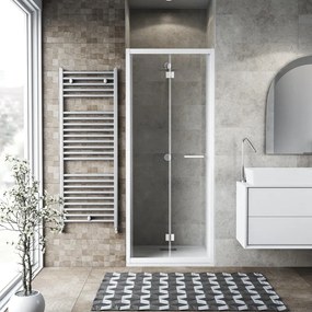Porta doccia pieghevole L 72-76 cm x H 195 cm per nicchia in vetro trasparente SP. 6 mm, profilo opaco bianco, serie Record
