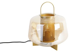 Lampada da tavolo Art Déco oro con vetro ambra 30 cm - Kevin