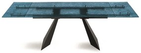 Tavolo allungabile 240 cm WATERS base in metallo Nero e piano in vetro Blu