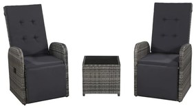 Set da Bistrot 3 pz con Cuscini in Polyrattan Grigio 47678