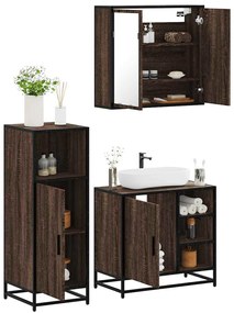Set Mobili Da Bagno 3 Pz Rovere Marrone İn Legno Multistrato /