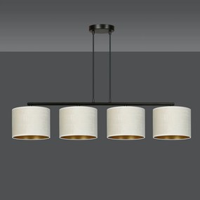 Lampadario 4 Luci Hilde In Acciaio Nero E Paralumi In Tessuto Beige