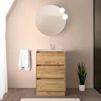 Mobile bagno a terra 60 cm rovere africa con specchio e lavabo Gaya