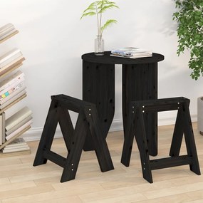 Sgabelli 2 Pz Nero 40x40x45 Cm İn Legno Massello Di Pino /