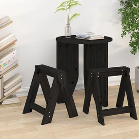 Sgabelli 2 Pz Nero 40x40x45 Cm İn Legno Massello Di Pino /