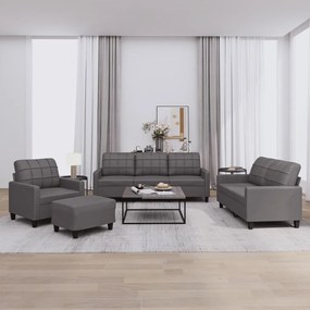 Set Di Divani 4 Pz Con Cuscini Grigio İn Similpelle /