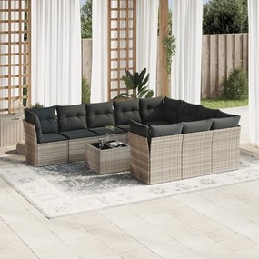 Set divani da giardino 11 pz con cuscini in polyrattan grigio