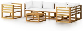 Set divani da giardino 7 pz con cuscini crema massello acacia