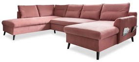 Divano letto a U in velluto rosa, angolo sinistro Stylish Stan - Miuform