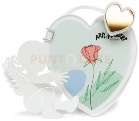 Porta foto angioletto decorato bianco in ferro 16x14cmh(11x11cm,for...