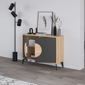 Cassettiera bassa in rovere decorato in nero-naturale 110x82 cm Vae - Marckeric
