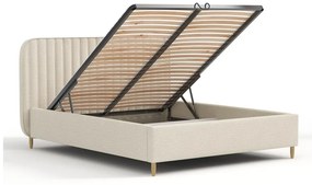 Letto matrimoniale imbottito beige con spazio contenitivo e rete 180x200 cm Noto - Maison de Rêve