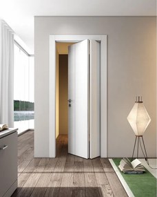 Porta interna pieghevole a libro asimmetrica Incanto V in legno di abete laccato colore bianco, L 80 x H 210 cm, apertura a destra