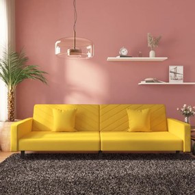 Divano Letto A 2 Posti Con 2 Cuscini Giallo İn Velluto /