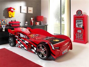 Letto auto bambino, finitura laccato rosso