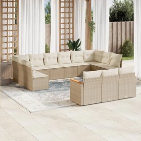 Set divano da giardino 13 pz con cuscini beige in polyrattan