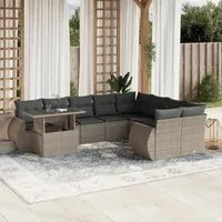 Set Divano Giardino 10 pz con Cuscini Grigio Chiaro Polyrattan 3268772