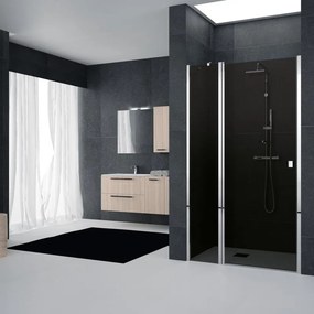 Porta doccia battente con fisso in linea  L 137-141cm x H 201.7 per nicchia in vetro fumè SP. 6 mm, profilo lucido cromo, serie Glam