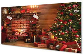 Quadro vetro acrilico Alberi di Natale regali decorazioni per camino 100x50 cm