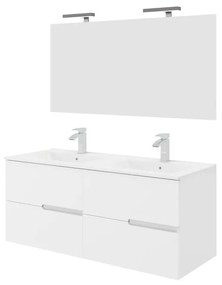 Mobile sottolavabo, lavabo e specchio EVA bianco in mdf L 121 x H 51 x P 46 cm 2 vasche 4 cassetti, top incluso