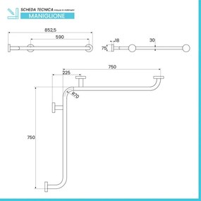 Maniglione di sicurezza ad angolo in acciaio 75x75 cm bianco
