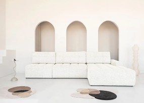 Divano angolare componibile color crema allungabile/con contenitore (con penisola a destra) Lulu – Miuform